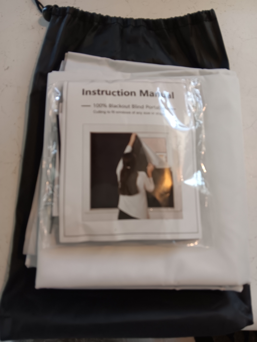 White Blackout Curtain Panel with Black Storage Bag
